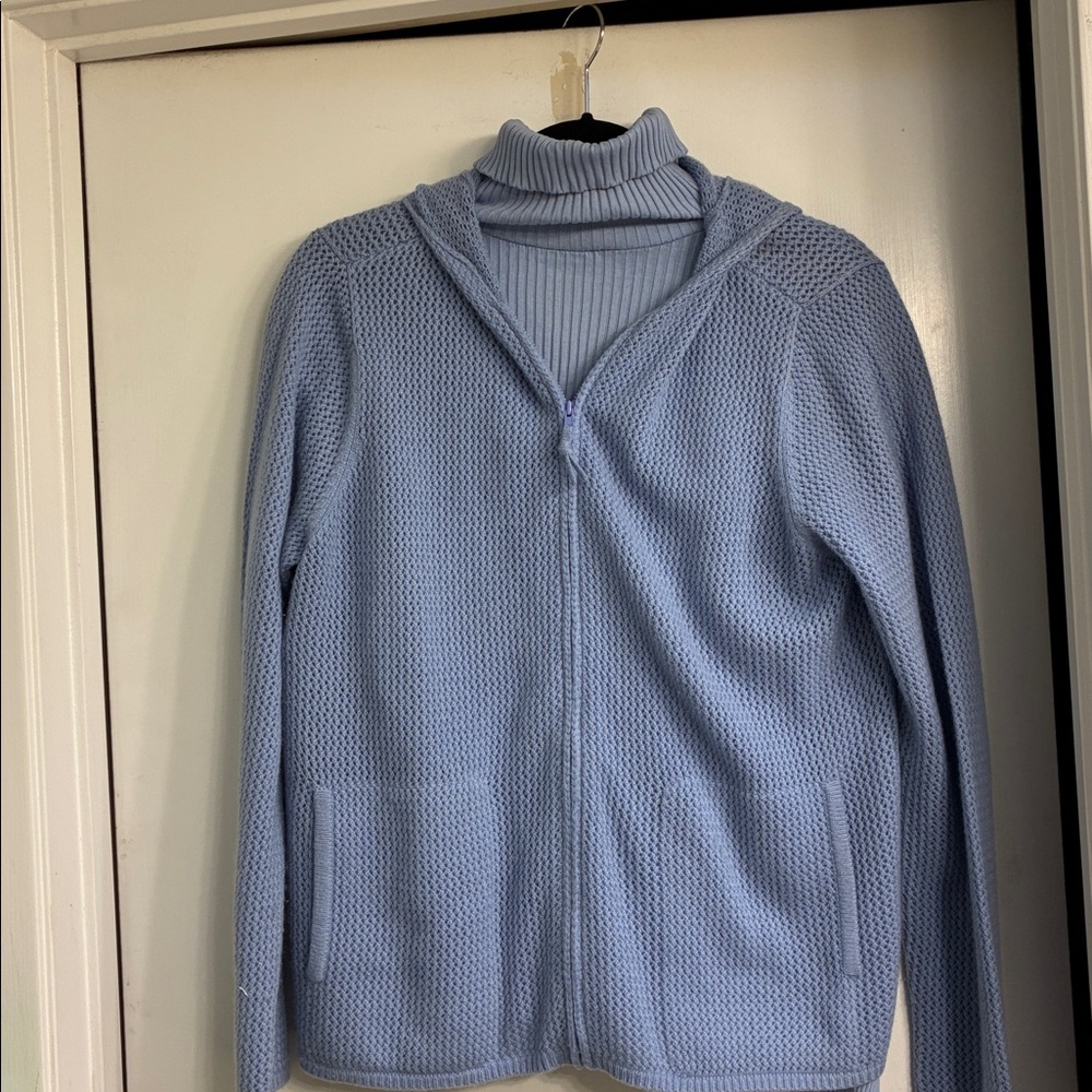 J. Jill Soft Blue Cashmere Cardigan and Turtleneck